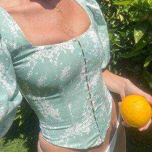 Jill Renee Springfield Pastel Green Floral Corset Top sz Small